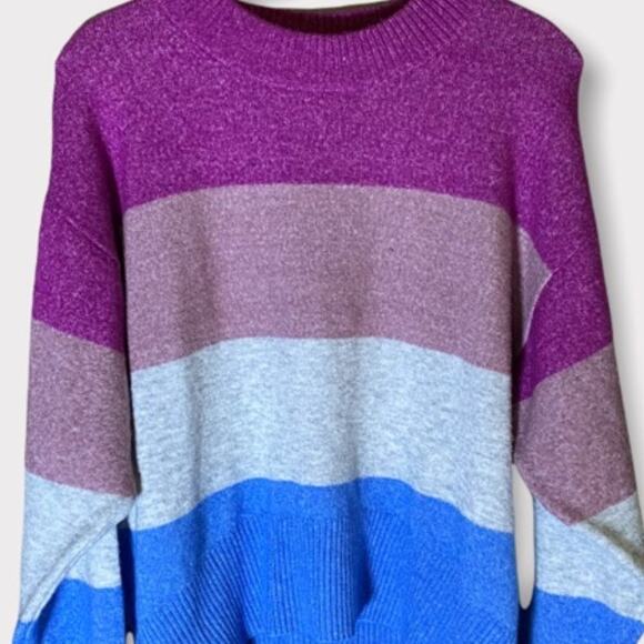 A New Day Striped Colorblock Slouchy Oversized Pullover Crew Neck Sweater - Picture 5 of 9